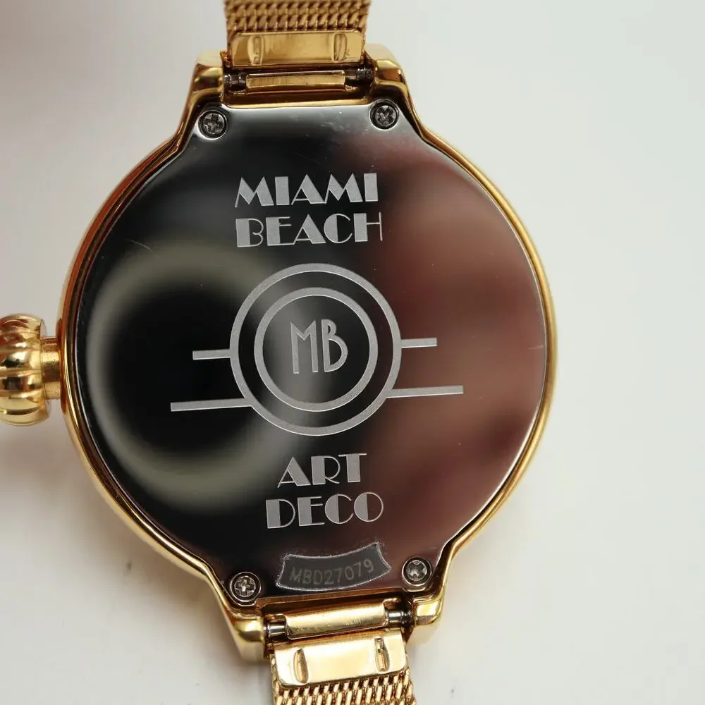 Miami Beach Glam Rock Gold Tone 36mm Red Womens Watch Mesh Band w New Battery